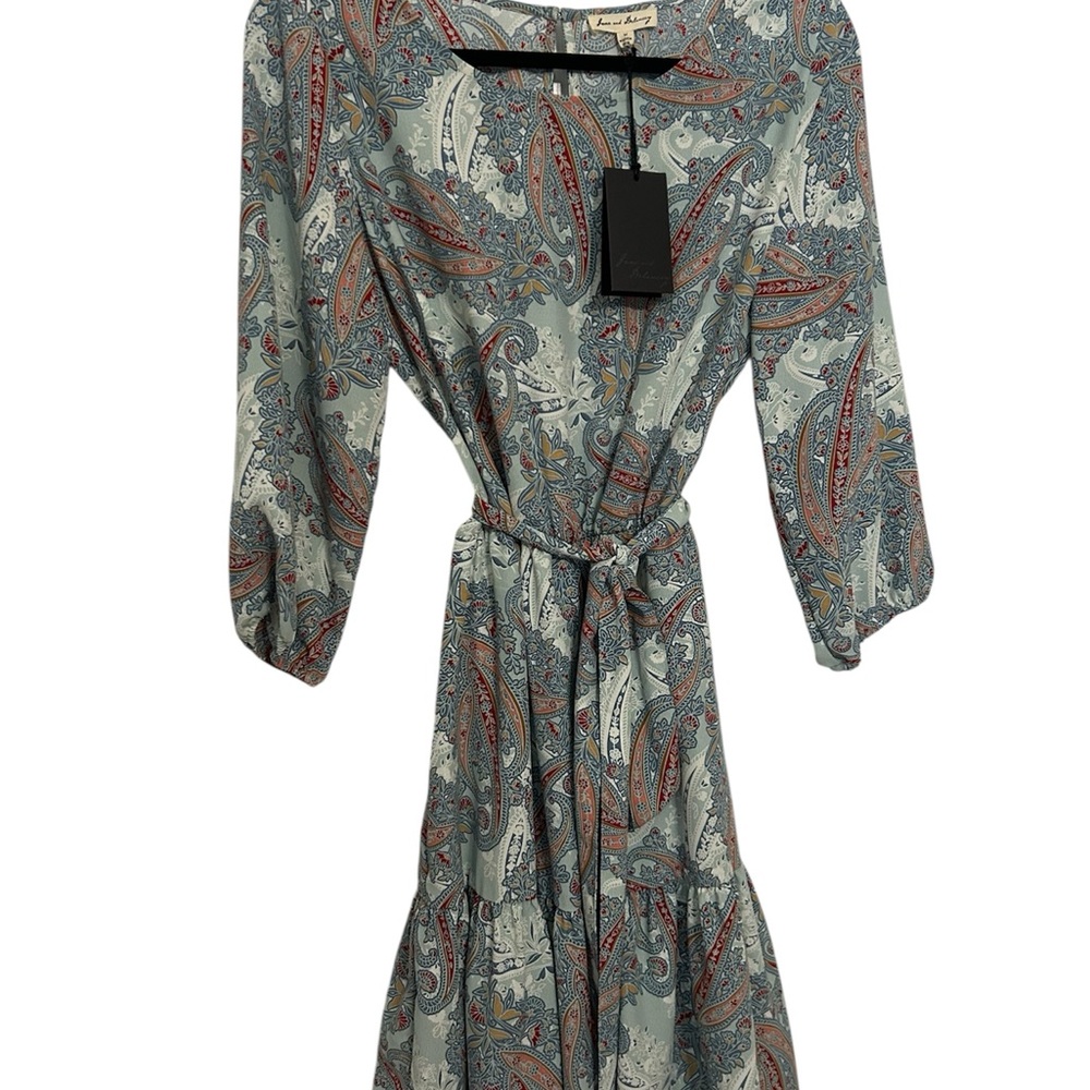 NWT - Jane and Delancey Blue Green Paisley Long Sleeve Dress Size M